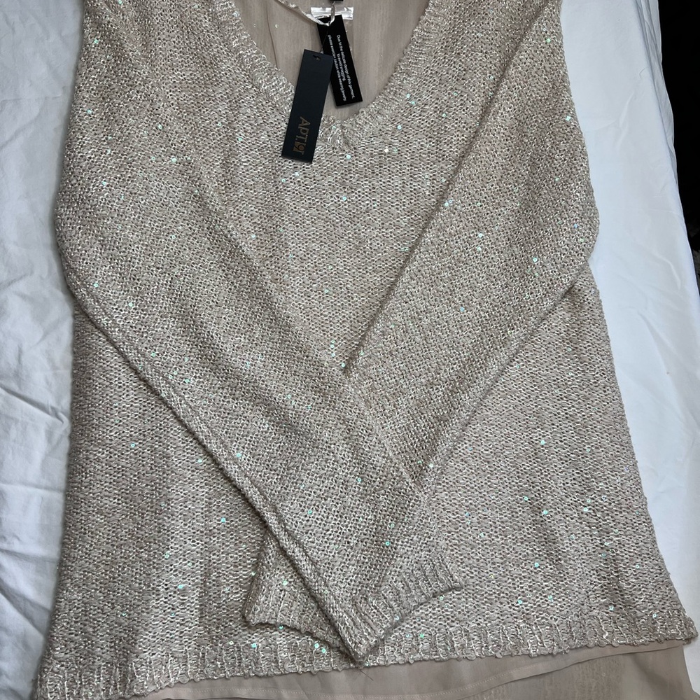 Apt. 9 Sparkling Beige V-Neck Sweater XL NWT